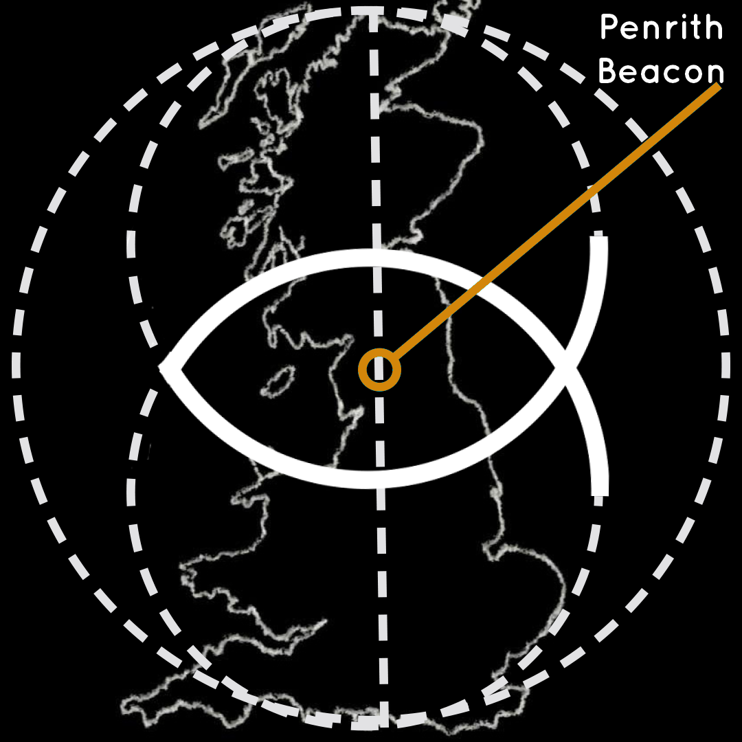 Salmon Baptiste — the Penrith Beacon geographic symbol showing the British Isles with a Celtic ichthys overlay